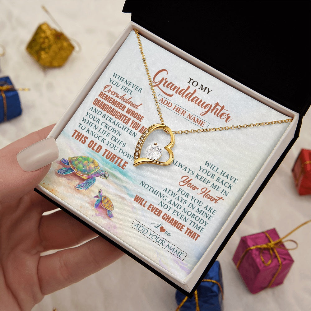 Forever Love Necklace 18K Yellow Gold Finish | 2 | Personalized To My Granddaughter Gifts Necklace From Grandma Whenever Turtle Unique Birthday Gifts For Granddaughter Christmas Custom Gift Box Message Card | https://siriusteestore.