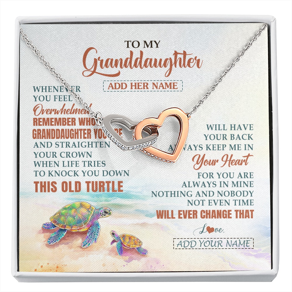 Interlocking Hearts Necklace Stainless Steel & Rose Gold Finish | 1 | Personalized To My Granddaughter Gifts Necklace From Grandma Whenever Turtle Unique Birthday Gifts For Granddaughter Christmas Custom Gift Box Message Card | https://siriusteestore.
