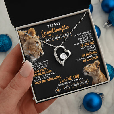 Forever Love Necklace 14K White Gold Finish | 2 | Personalized To My Granddaughter Gifts Necklace From Grandma Wherever Your Journey In Life Lion Granddaughter Birthday Gifts Christmas Gift Box Message Card | https://siriusteestore.