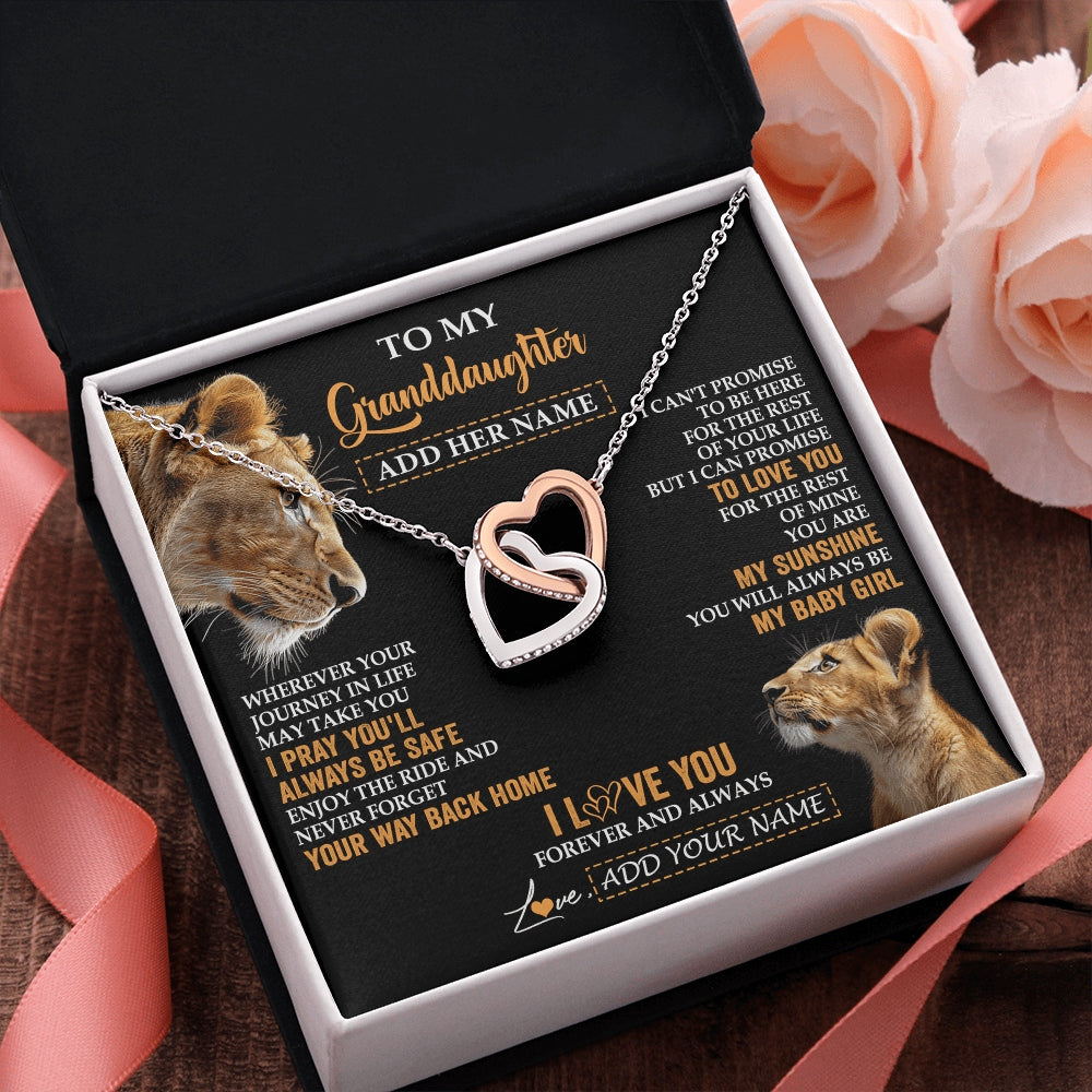 Interlocking Hearts Necklace Stainless Steel & Rose Gold Finish | 2 | Personalized To My Granddaughter Gifts Necklace From Grandma Wherever Your Journey In Life Lion Granddaughter Birthday Gifts Christmas Gift Box Message Card | https://siriusteestore.