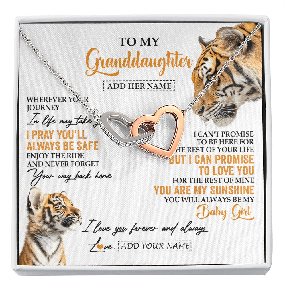 Interlocking Hearts Necklace Stainless Steel & Rose Gold Finish | 1 | Personalized To My Granddaughter Gifts Necklace From Grandma Wherever Your Journey In Life Tiger Granddaughter Birthday Gifts Custom Gift Box Message Card | https://siriusteestore.