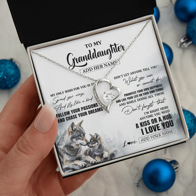Forever Love Necklace 14K White Gold Finish | 2 | Personalized To My Granddaughter Gifts Necklace From Grandma Wolf My Only Wish For You Granddaughter Birthday Gifts Graduation Christmas Gift Box Message Card | https://siriusteestore.