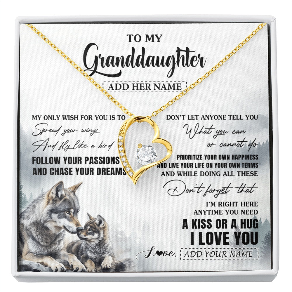Forever Love Necklace 18K Yellow Gold Finish | 1 | Personalized To My Granddaughter Gifts Necklace From Grandma Wolf My Only Wish For You Granddaughter Birthday Gifts Graduation Christmas Gift Box Message Card | https://siriusteestore.