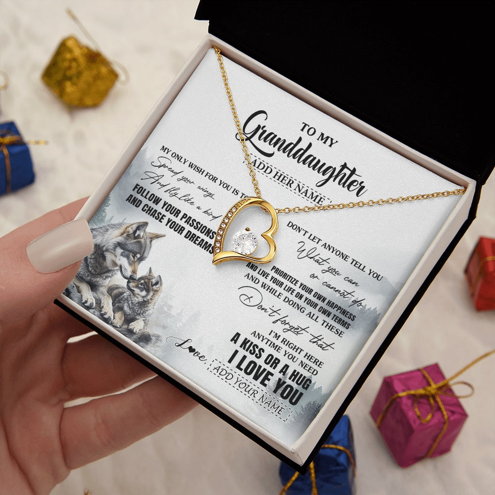 Forever Love Necklace 18K Yellow Gold Finish | 2 | Personalized To My Granddaughter Gifts Necklace From Grandma Wolf My Only Wish For You Granddaughter Birthday Gifts Graduation Christmas Gift Box Message Card | https://siriusteestore.