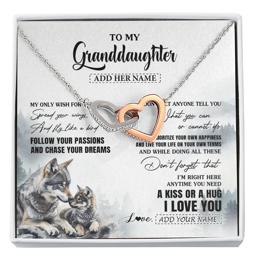 Interlocking Hearts Necklace Stainless Steel & Rose Gold Finish | 1 | Personalized To My Granddaughter Gifts Necklace From Grandma Wolf My Only Wish For You Granddaughter Birthday Gifts Graduation Christmas Gift Box Message Card | https://siriusteestore.