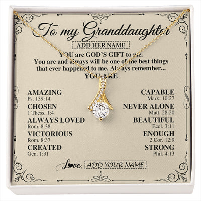 Alluring Beauty Necklace 18K Yellow Gold Finish | 1 | Personalized To My Granddaughter Gifts Necklace From Grandma You Are God's Gift To Me Granddaughter Birthday Gifts Christmas Christian Gift Box Message Card | https://siriusteestore.