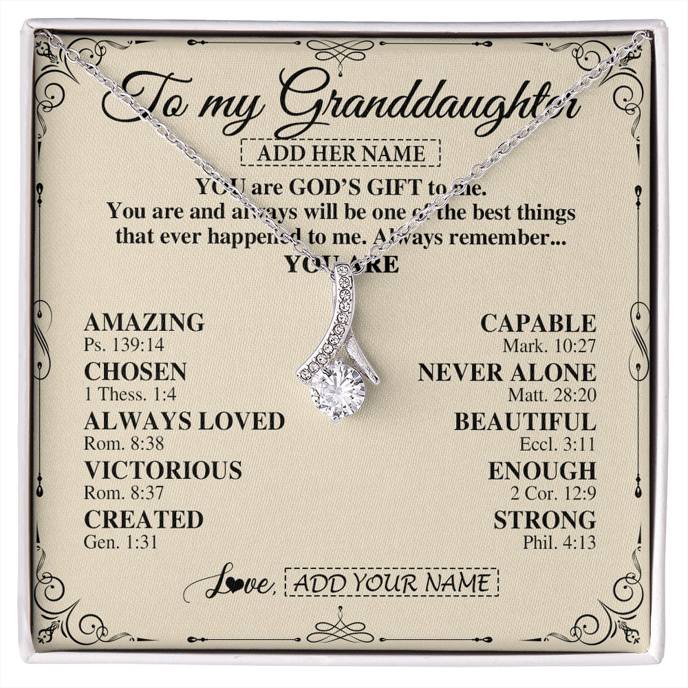 Alluring Beauty Necklace 14K White Gold Finish | 1 | Personalized To My Granddaughter Gifts Necklace From Grandma You Are God's Gift To Me Granddaughter Birthday Gifts Christmas Christian Gift Box Message Card | https://siriusteestore.