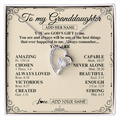 Forever Love Necklace 14K White Gold Finish | 1 | Personalized To My Granddaughter Gifts Necklace From Grandma You Are God's Gift To Me Granddaughter Birthday Gifts Christmas Christian Gift Box Message Card | https://siriusteestore.