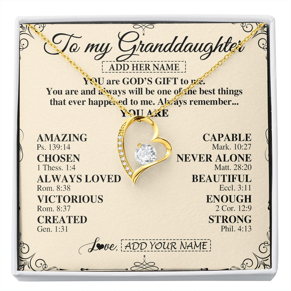 Forever Love Necklace 18K Yellow Gold Finish | 1 | Personalized To My Granddaughter Gifts Necklace From Grandma You Are God's Gift To Me Granddaughter Birthday Gifts Christmas Christian Gift Box Message Card | https://siriusteestore.
