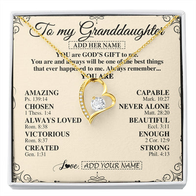Forever Love Necklace 18K Yellow Gold Finish | 1 | Personalized To My Granddaughter Gifts Necklace From Grandma You Are God's Gift To Me Granddaughter Birthday Gifts Christmas Christian Gift Box Message Card | https://siriusteestore.