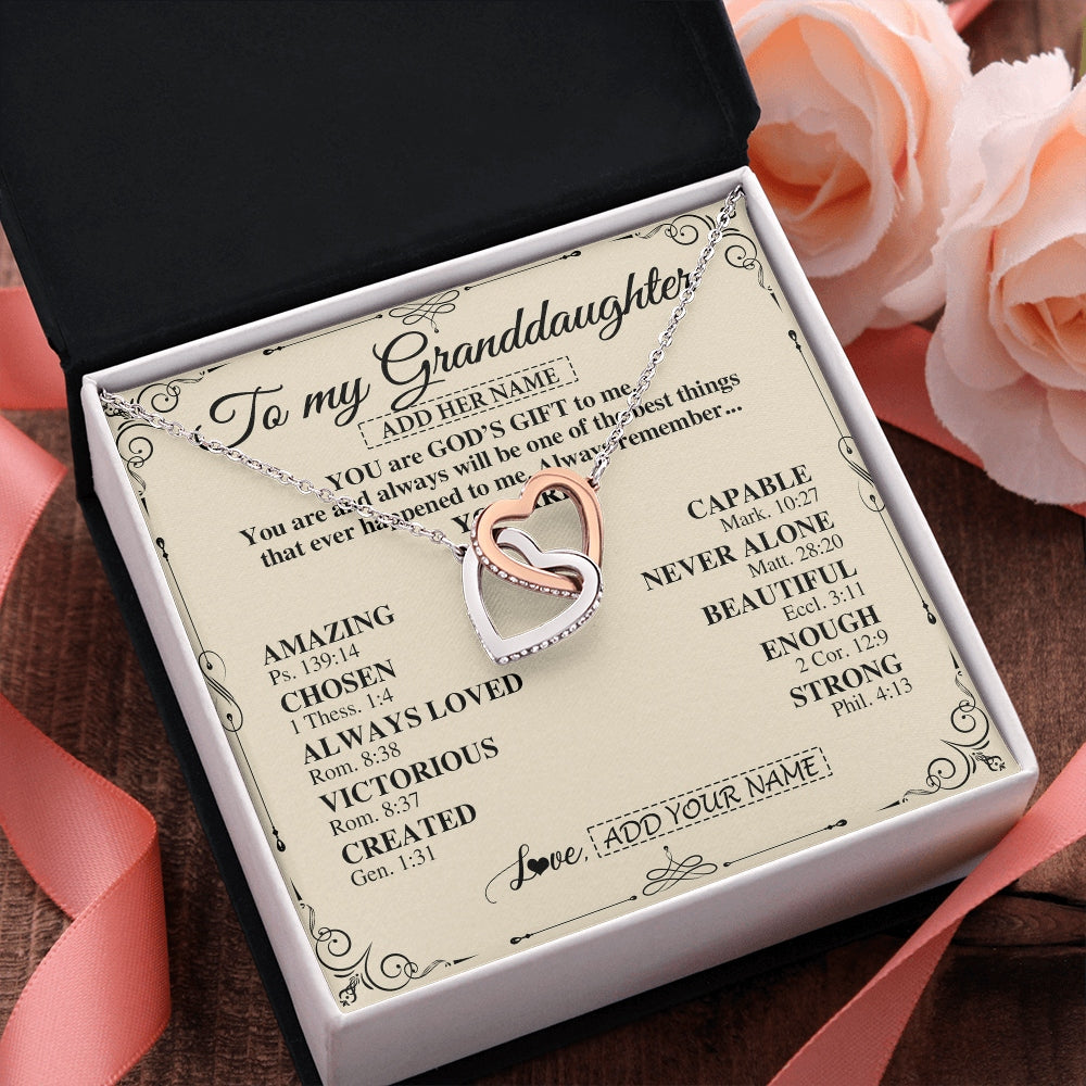 Interlocking Hearts Necklace Stainless Steel & Rose Gold Finish | 2 | Personalized To My Granddaughter Gifts Necklace From Grandma You Are God's Gift To Me Granddaughter Birthday Gifts Christmas Christian Gift Box Message Card | https://siriusteestore.