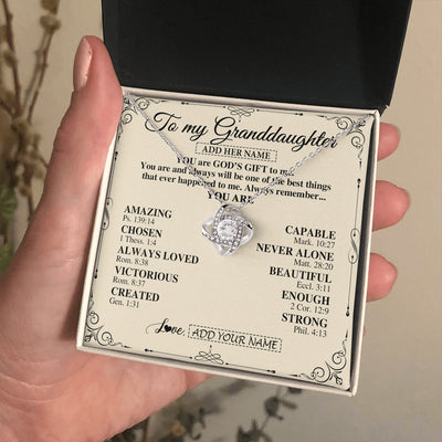 Love Knot Necklace 14K White Gold Finish | 2 | Personalized To My Granddaughter Gifts Necklace From Grandma You Are God's Gift To Me Granddaughter Birthday Gifts Christmas Christian Gift Box Message Card | https://siriusteestore.