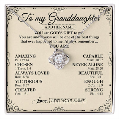 Love Knot Necklace 14K White Gold Finish | 1 | Personalized To My Granddaughter Gifts Necklace From Grandma You Are God's Gift To Me Granddaughter Birthday Gifts Christmas Christian Gift Box Message Card | https://siriusteestore.