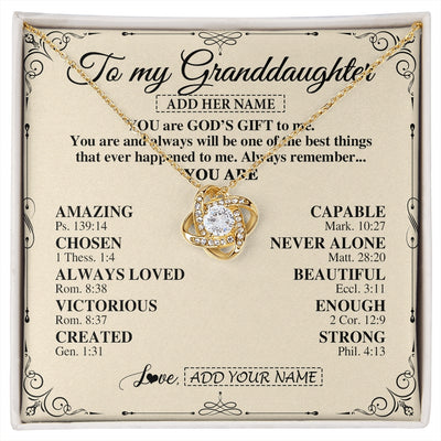 Love Knot Necklace 18K Yellow Gold Finish | 1 | Personalized To My Granddaughter Gifts Necklace From Grandma You Are God's Gift To Me Granddaughter Birthday Gifts Christmas Christian Gift Box Message Card | https://siriusteestore.