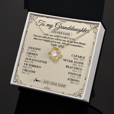 Love Knot Necklace 18K Yellow Gold Finish | 2 | Personalized To My Granddaughter Gifts Necklace From Grandma You Are God's Gift To Me Granddaughter Birthday Gifts Christmas Christian Gift Box Message Card | https://siriusteestore.