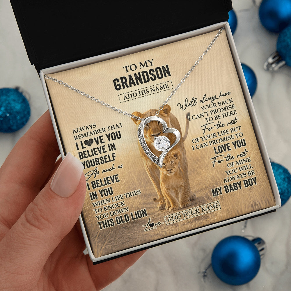 Forever Love Necklace 14K White Gold Finish | 2 | Personalized To My Granddaughter Gifts Necklace From Grandpa Always Remember Lion Gifts For Granddaughter Birthday Graduation Christmas Gift Box Message Card | https://siriusteestore.