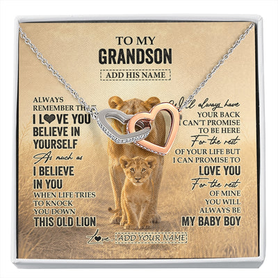 Interlocking Hearts Necklace Stainless Steel & Rose Gold Finish | 1 | Personalized To My Granddaughter Gifts Necklace From Grandpa Always Remember Lion Gifts For Granddaughter Birthday Graduation Christmas Gift Box Message Card | https://siriusteestore.