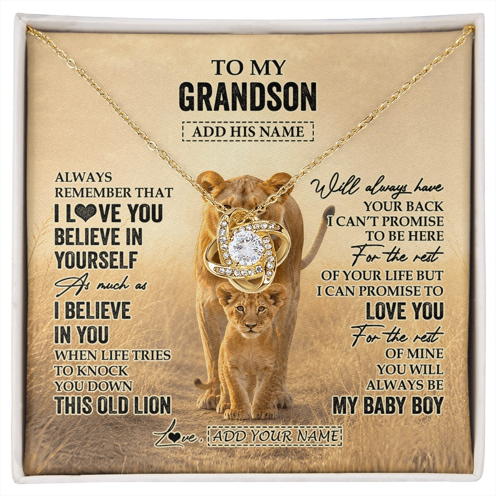 Love Knot Necklace 18K Yellow Gold Finish | 1 | Personalized To My Granddaughter Gifts Necklace From Grandpa Always Remember Lion Gifts For Granddaughter Birthday Graduation Christmas Gift Box Message Card | https://siriusteestore.