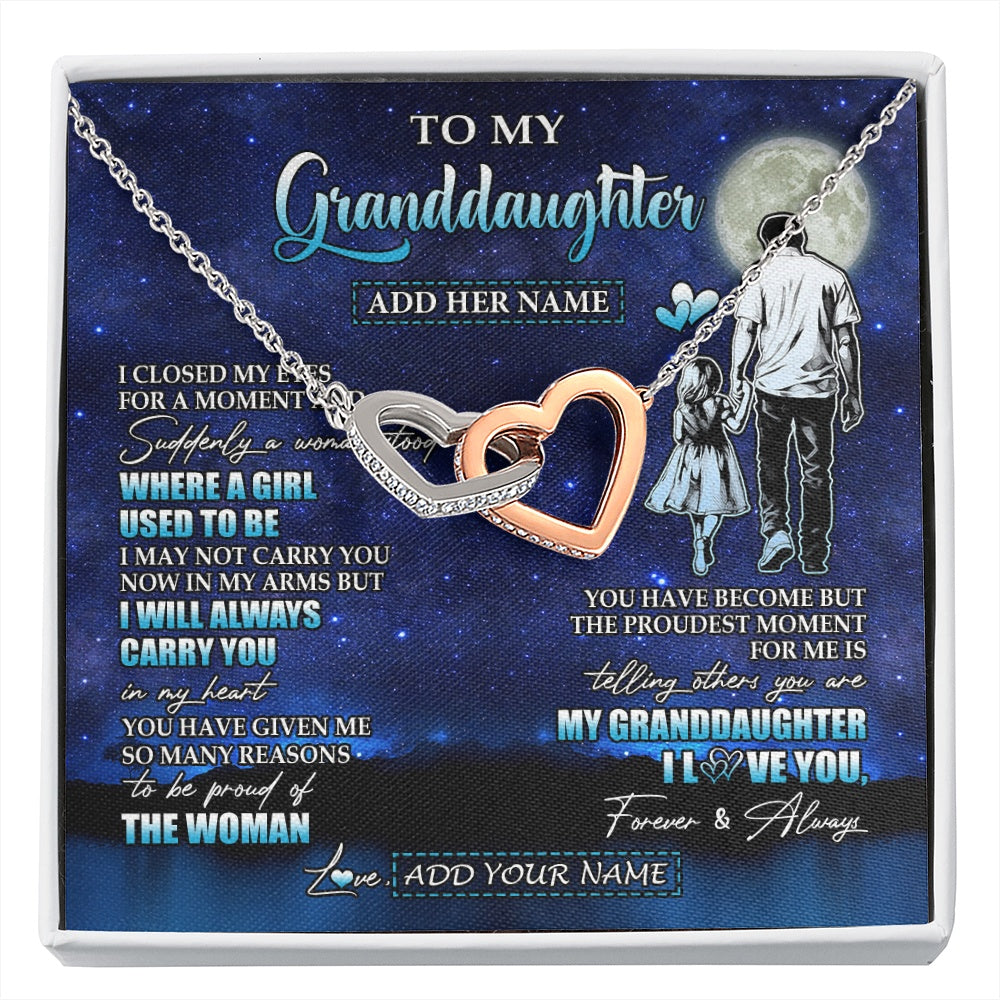Interlocking Hearts Necklace Stainless Steel & Rose Gold Finish | 1 | Personalized To My Granddaughter Gifts Necklace From Grandpa I Closed My Eyes For A Moment Granddaughter Birthday Graduation Christmas Gift Box Message Card | siriusteestore.myshopify