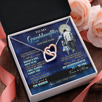 Interlocking Hearts Necklace Stainless Steel & Rose Gold Finish | 2 | Personalized To My Granddaughter Gifts Necklace From Grandpa I Closed My Eyes For A Moment Granddaughter Birthday Graduation Christmas Gift Box Message Card | siriusteestore.myshopify