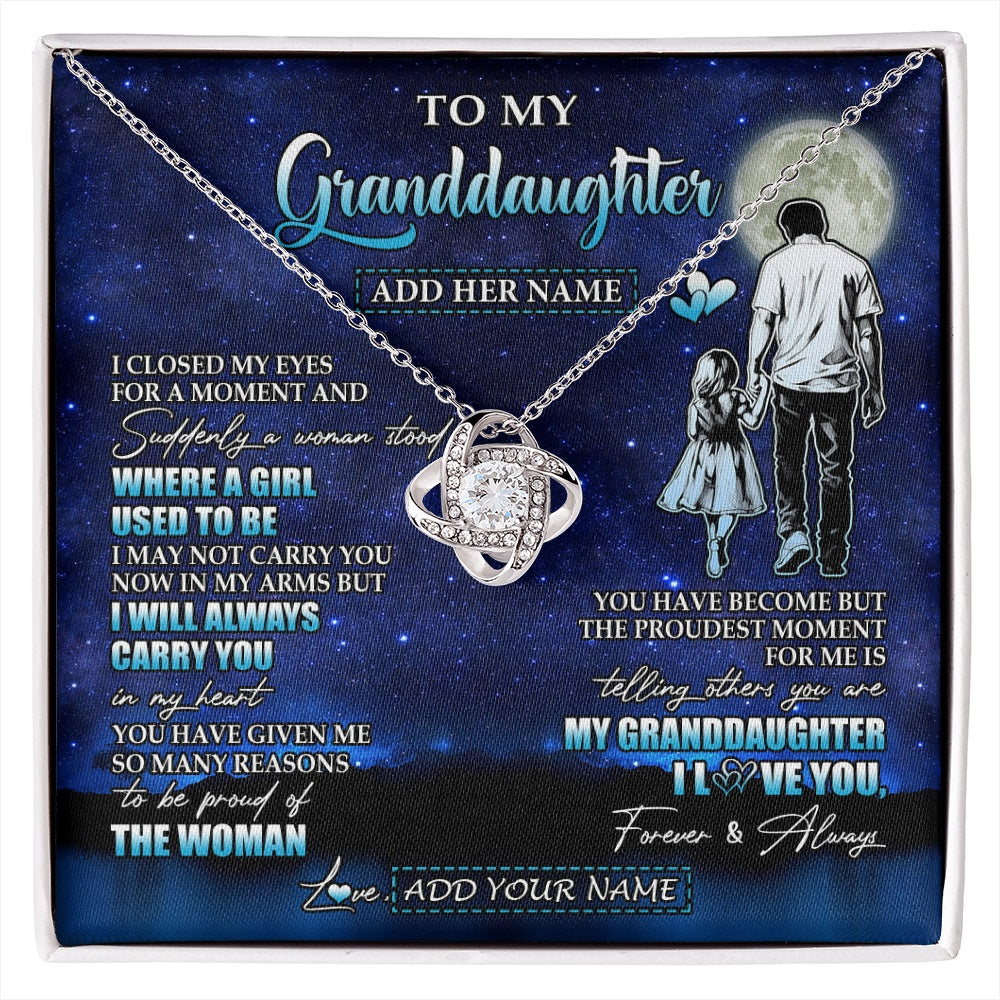 Love Knot Necklace 14K White Gold Finish | 1 | Personalized To My Granddaughter Gifts Necklace From Grandpa I Closed My Eyes For A Moment Granddaughter Birthday Graduation Christmas Gift Box Message Card | siriusteestore.myshopify