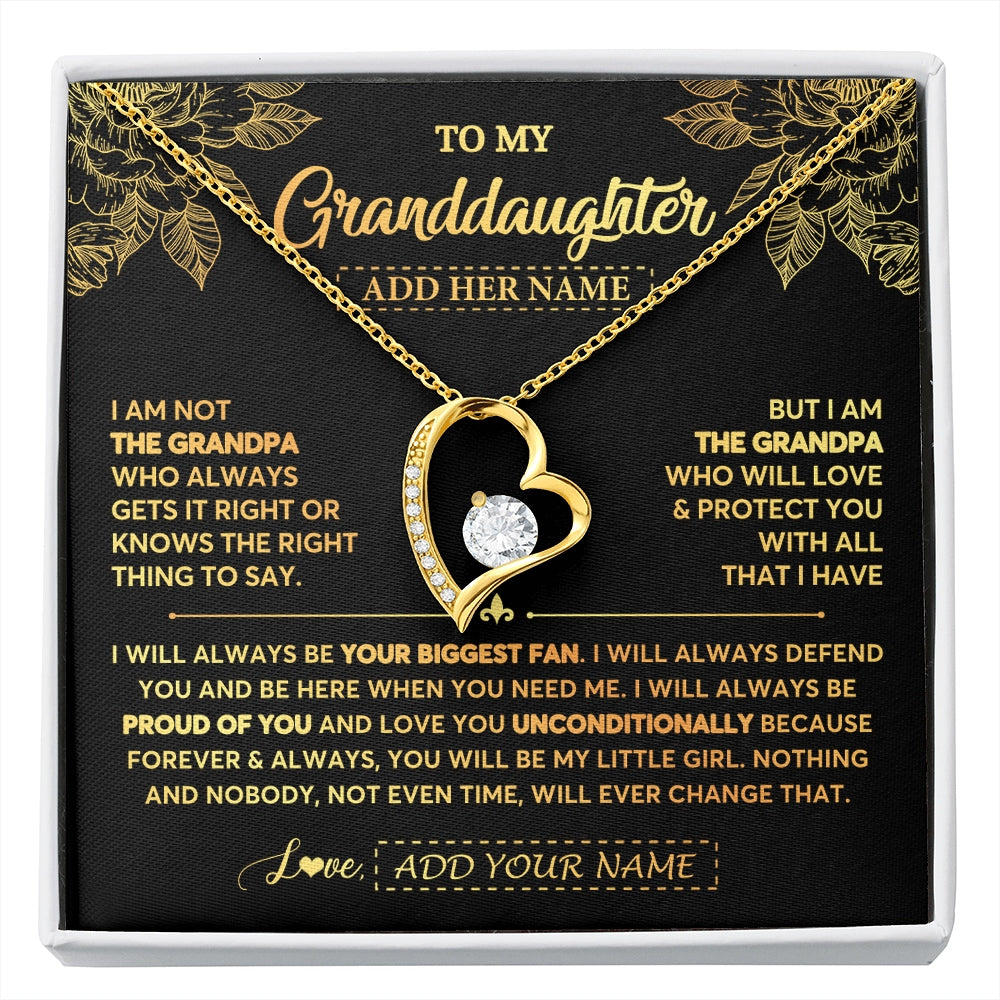 Forever Love Necklace 18K Yellow Gold Finish | 1 | Personalized To My Granddaughter Gifts Necklace From Grandpa Meaningful Family Jewelry Birthday Gifts For Granddaughter Christmas Custom Gift Box Message Card | https://siriusteestore.