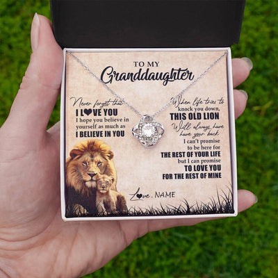 Love Knot Necklace 14K White Gold Finish | Personalized To My Granddaughter Gifts Necklace From Grandpa Old Lion Granddaughter Jewelry Birthday Graduation Christmas Customized Gift Box Message Card | siriusteestore