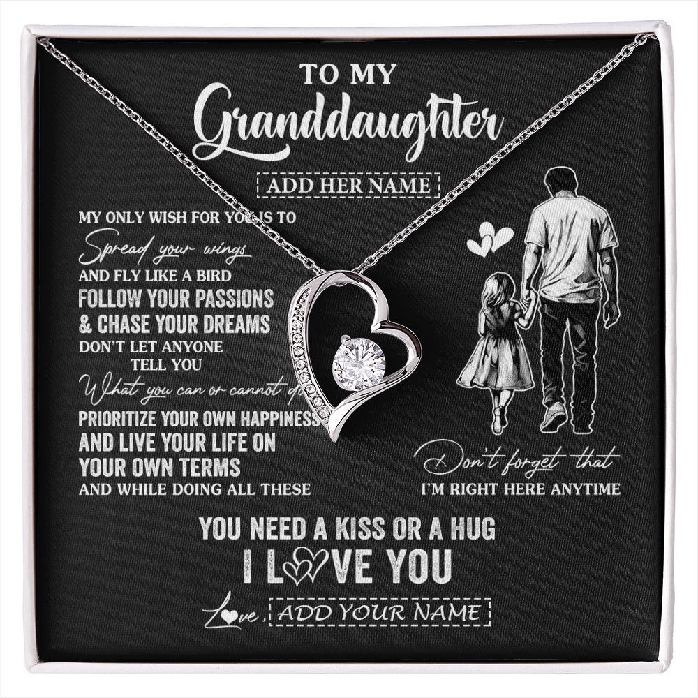 Forever Love Necklace 14K White Gold Finish | 1 | Personalized To My Granddaughter Gifts Necklace From Grandpa Papa My Only Wish For You Granddaughter Birthday Gifts Graduation Christmas Gift Box Message Card | siriusteestore.myshopify