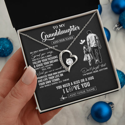 Forever Love Necklace 14K White Gold Finish | 2 | Personalized To My Granddaughter Gifts Necklace From Grandpa Papa My Only Wish For You Granddaughter Birthday Gifts Graduation Christmas Gift Box Message Card | siriusteestore.myshopify