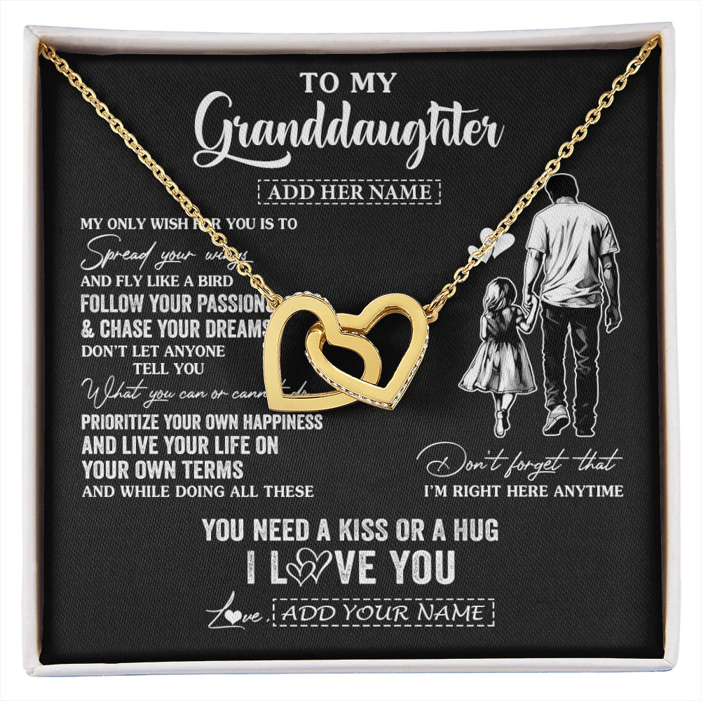 Interlocking Hearts Necklace 18K Yellow Gold Finish | 1 | Personalized To My Granddaughter Gifts Necklace From Grandpa Papa My Only Wish For You Granddaughter Birthday Gifts Graduation Christmas Gift Box Message Card | siriusteestore.myshopify