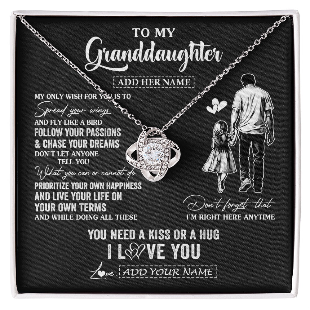 Love Knot Necklace 14K White Gold Finish | 1 | Personalized To My Granddaughter Gifts Necklace From Grandpa Papa My Only Wish For You Granddaughter Birthday Gifts Graduation Christmas Gift Box Message Card | siriusteestore.myshopify