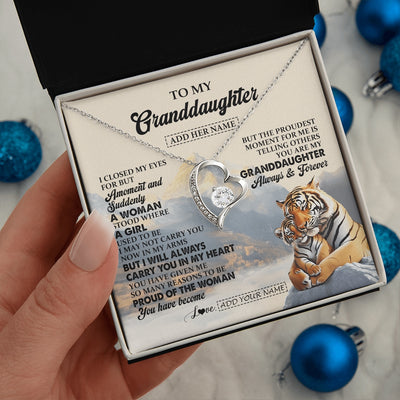 Forever Love Necklace 14K White Gold Finish | 2 | Personalized To My Granddaughter Gifts Necklace Tiger From Grandma Grandpa You Are My Granddaughter Birthday Gifts Graduation Christmas Gift Box Message Card | https://siriusteestore.