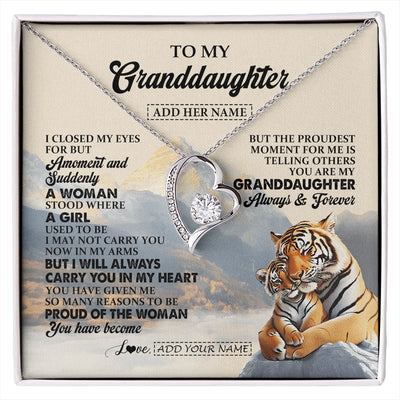 Forever Love Necklace 14K White Gold Finish | 1 | Personalized To My Granddaughter Gifts Necklace Tiger From Grandma Grandpa You Are My Granddaughter Birthday Gifts Graduation Christmas Gift Box Message Card | https://siriusteestore.