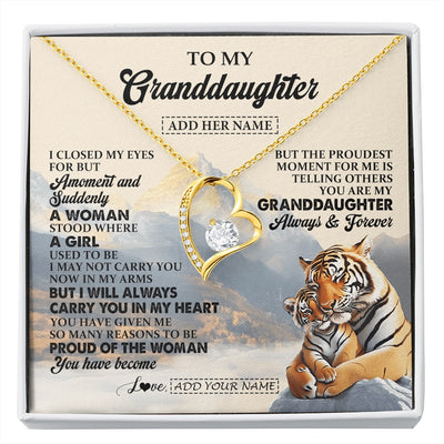 Forever Love Necklace 18K Yellow Gold Finish | 1 | Personalized To My Granddaughter Gifts Necklace Tiger From Grandma Grandpa You Are My Granddaughter Birthday Gifts Graduation Christmas Gift Box Message Card | https://siriusteestore.