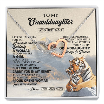 Interlocking Hearts Necklace Stainless Steel & Rose Gold Finish | 1 | Personalized To My Granddaughter Gifts Necklace Tiger From Grandma Grandpa You Are My Granddaughter Birthday Gifts Graduation Christmas Gift Box Message Card | https://siriusteestore.