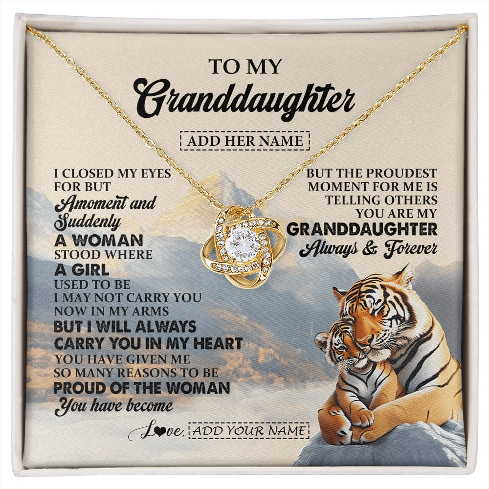 Love Knot Necklace 18K Yellow Gold Finish | 1 | Personalized To My Granddaughter Gifts Necklace Tiger From Grandma Grandpa You Are My Granddaughter Birthday Gifts Graduation Christmas Gift Box Message Card | https://siriusteestore.