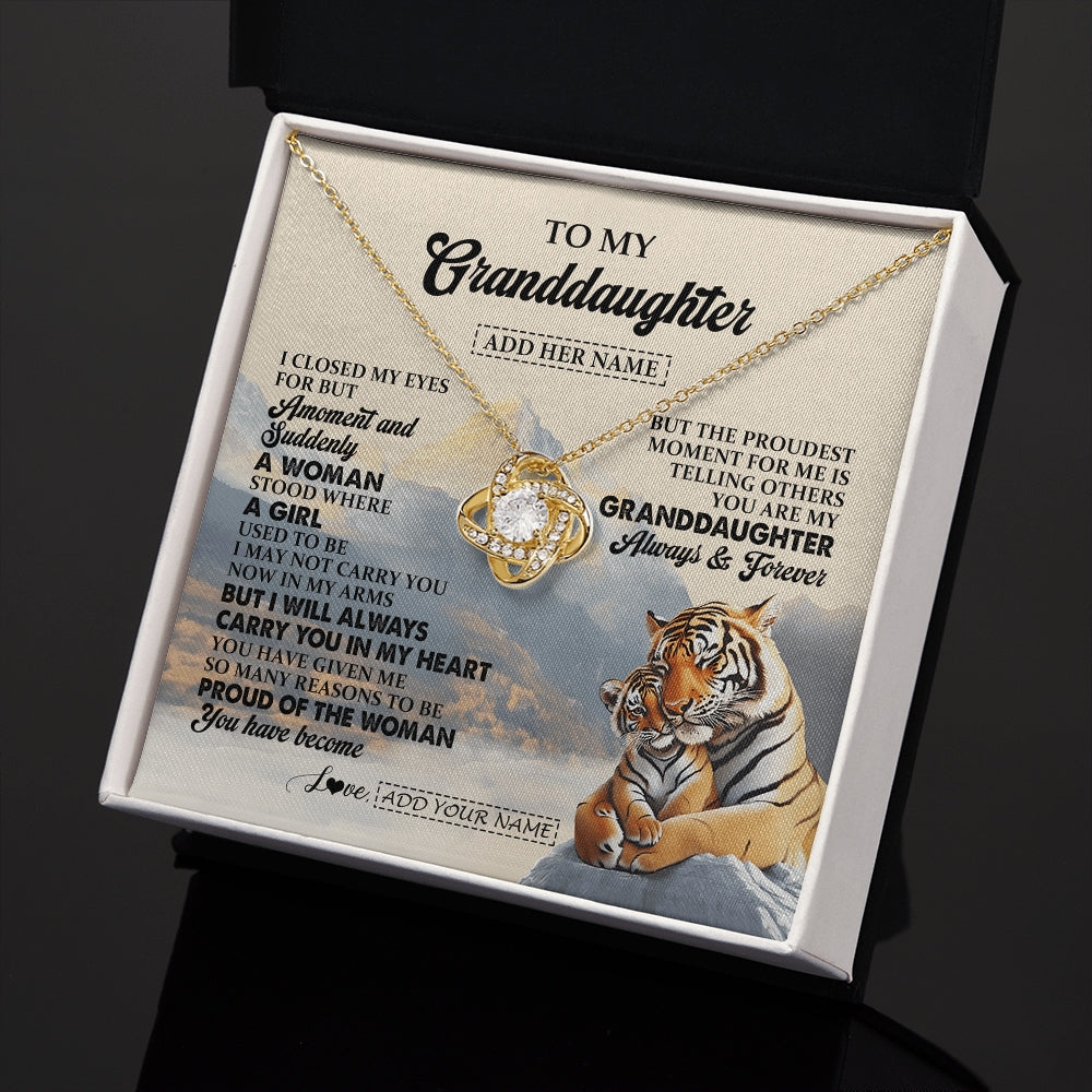 Love Knot Necklace 18K Yellow Gold Finish | 2 | Personalized To My Granddaughter Gifts Necklace Tiger From Grandma Grandpa You Are My Granddaughter Birthday Gifts Graduation Christmas Gift Box Message Card | https://siriusteestore.