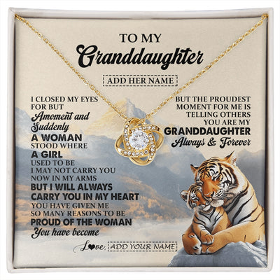 Love Knot Necklace 18K Yellow Gold Finish | 1 | Personalized To My Granddaughter Gifts Necklace Tiger From Grandma Grandpa You Are My Granddaughter Birthday Gifts Graduation Christmas Gift Box Message Card | https://siriusteestore.