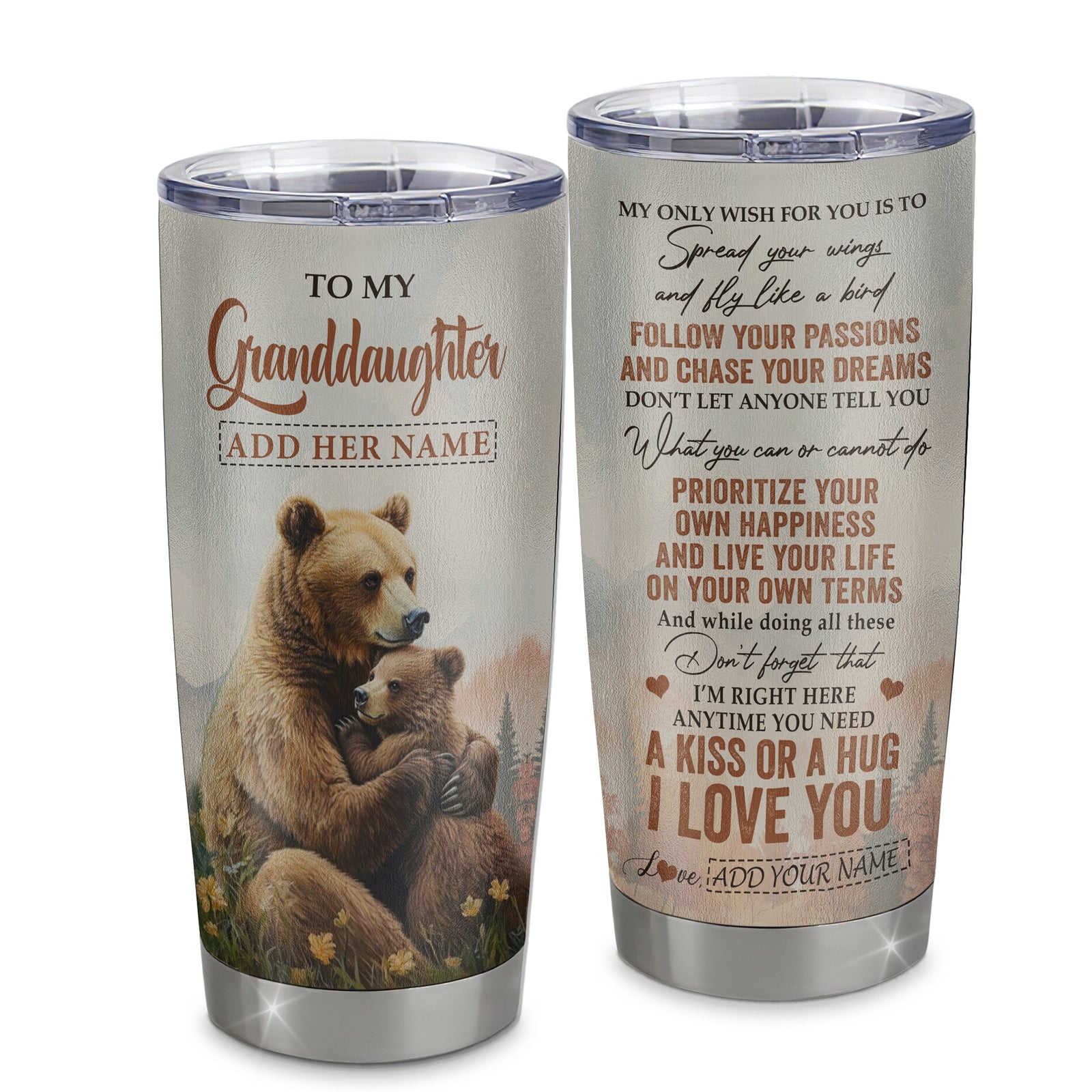 Personalized To My Granddaughter Gifts Tumbler From Grandma Bear My Only Wish For You Granddaughter Birthday Gifts Graduation Christmas Custom Stainless Steel Cup Mug | siriusteestore