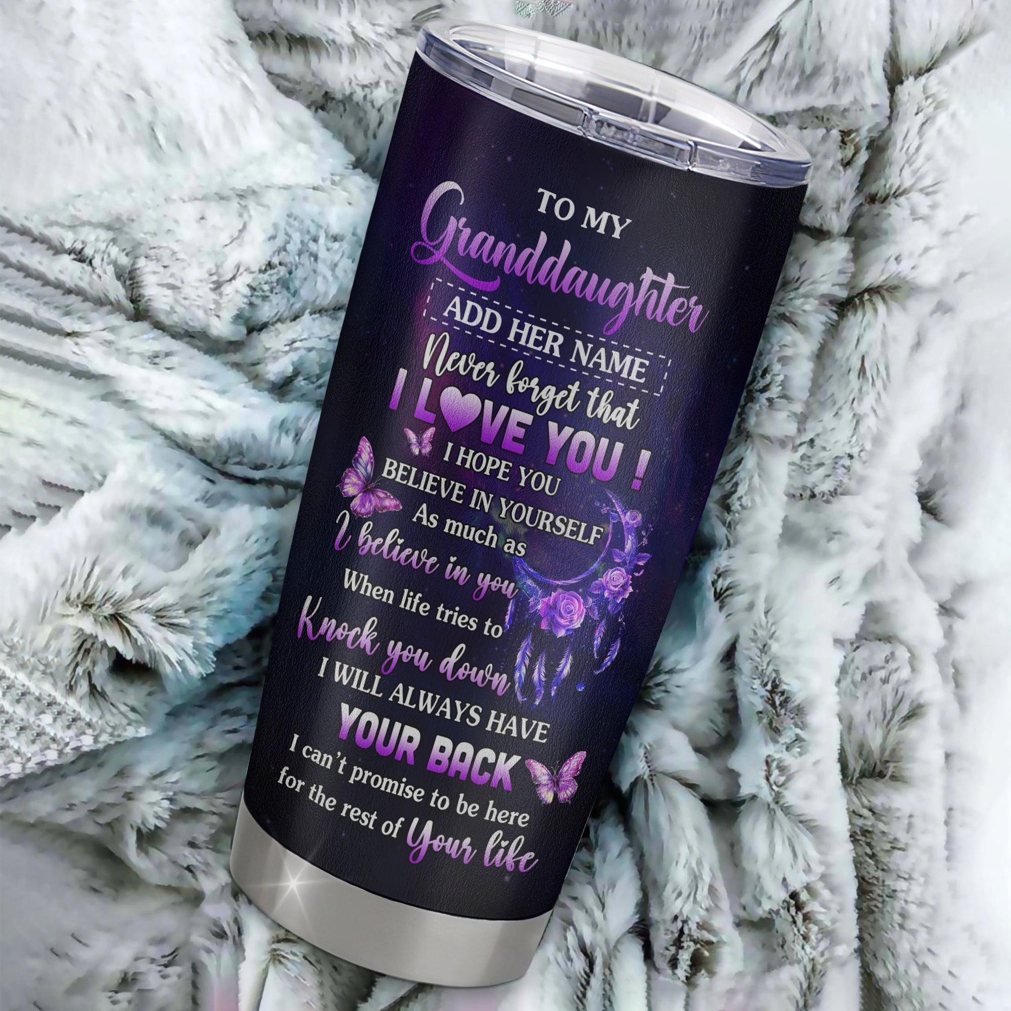 Personalized To My Granddaughter Gifts Tumbler From Grandma Floral Butterfly Love You Granddaughter Birthday Gifts Graduation Christmas Custom Stainless Steel Mug | siriusteestore