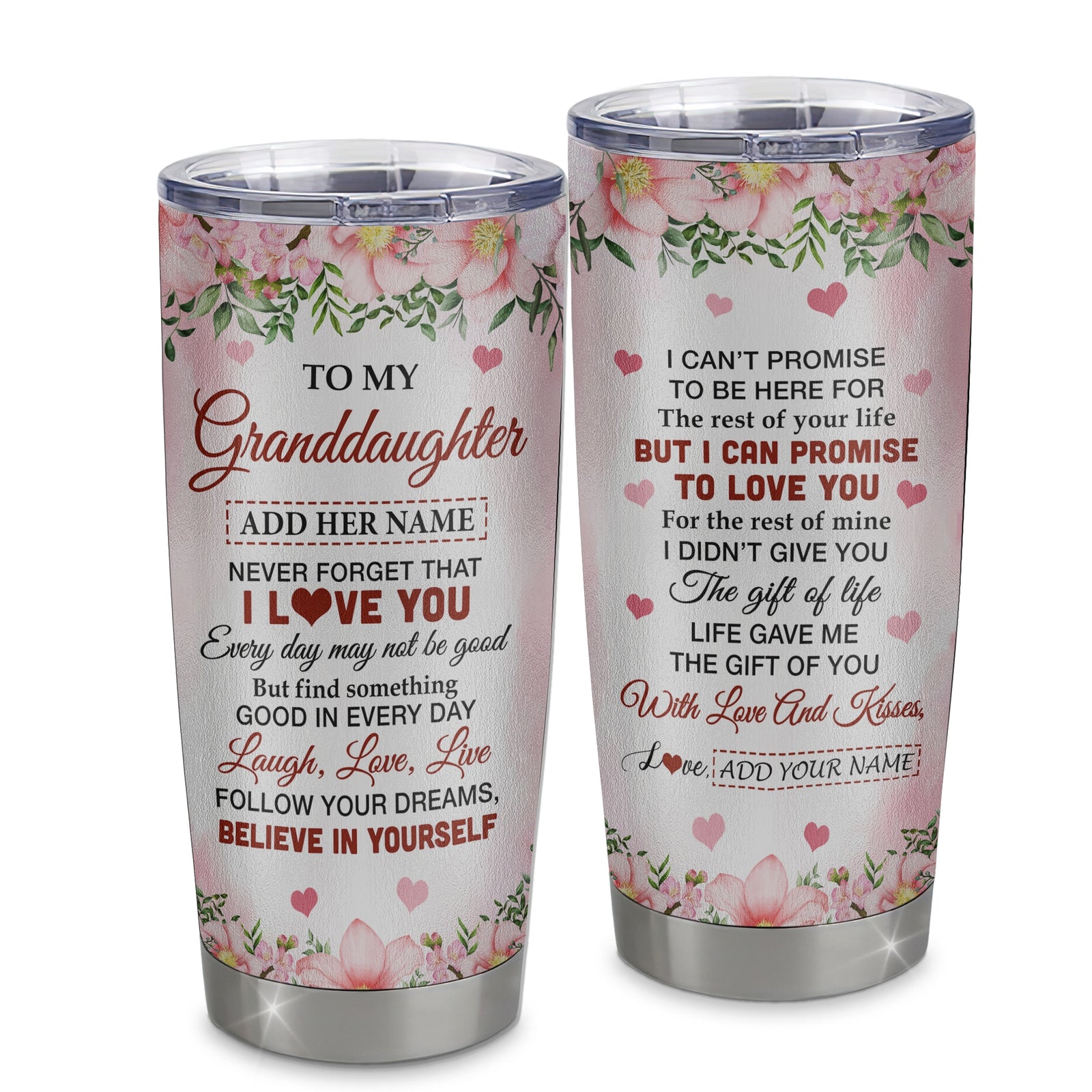 Personalized To My Granddaughter Gifts Tumbler From Grandma Grandpa Floral I Love You Birthday Gifts For Granddaughter Graduation Christmas Custom Stainless Steel Mug | siriusteestore