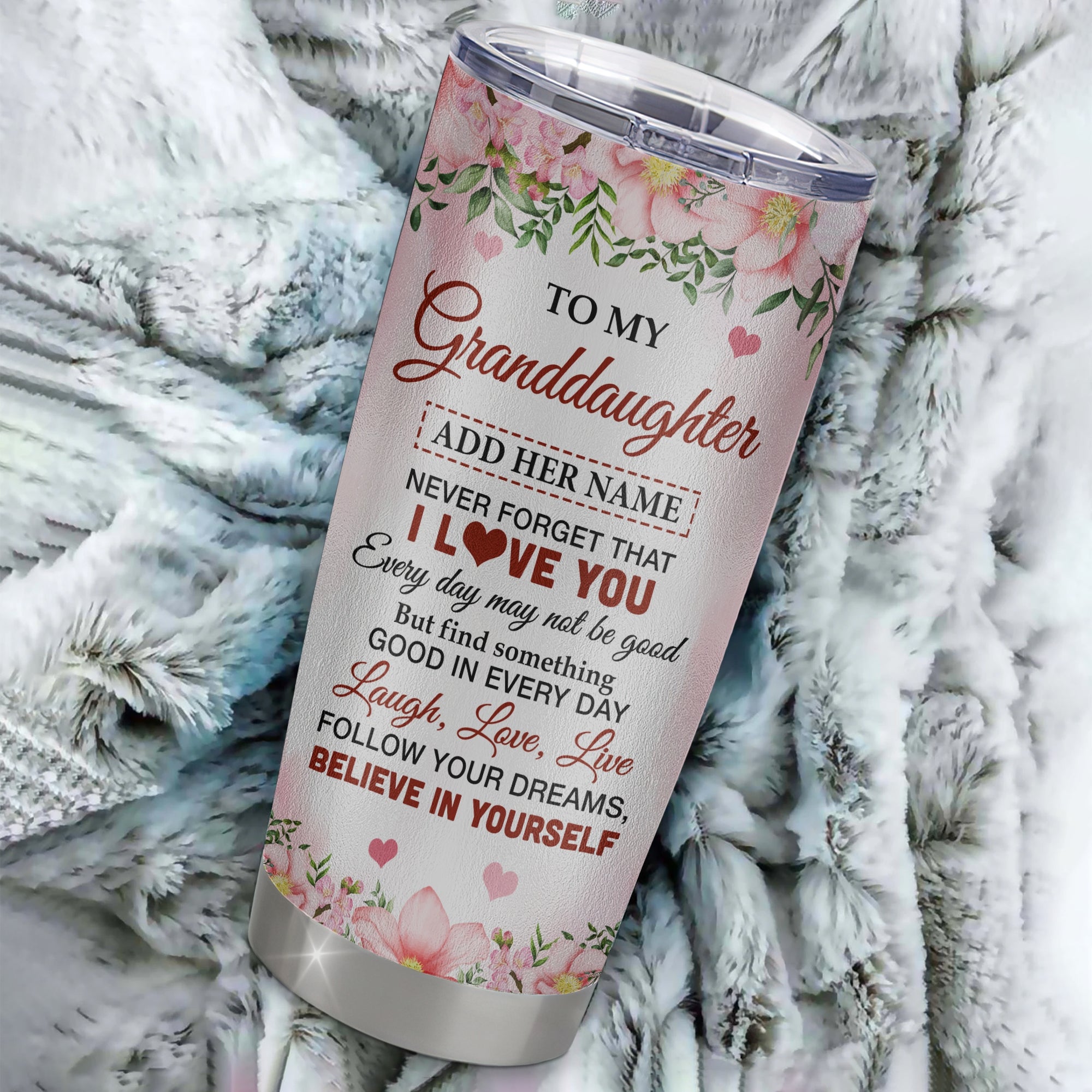 Personalized To My Granddaughter Gifts Tumbler From Grandma Grandpa Floral I Love You Birthday Gifts For Granddaughter Graduation Christmas Custom Stainless Steel Mug | siriusteestore