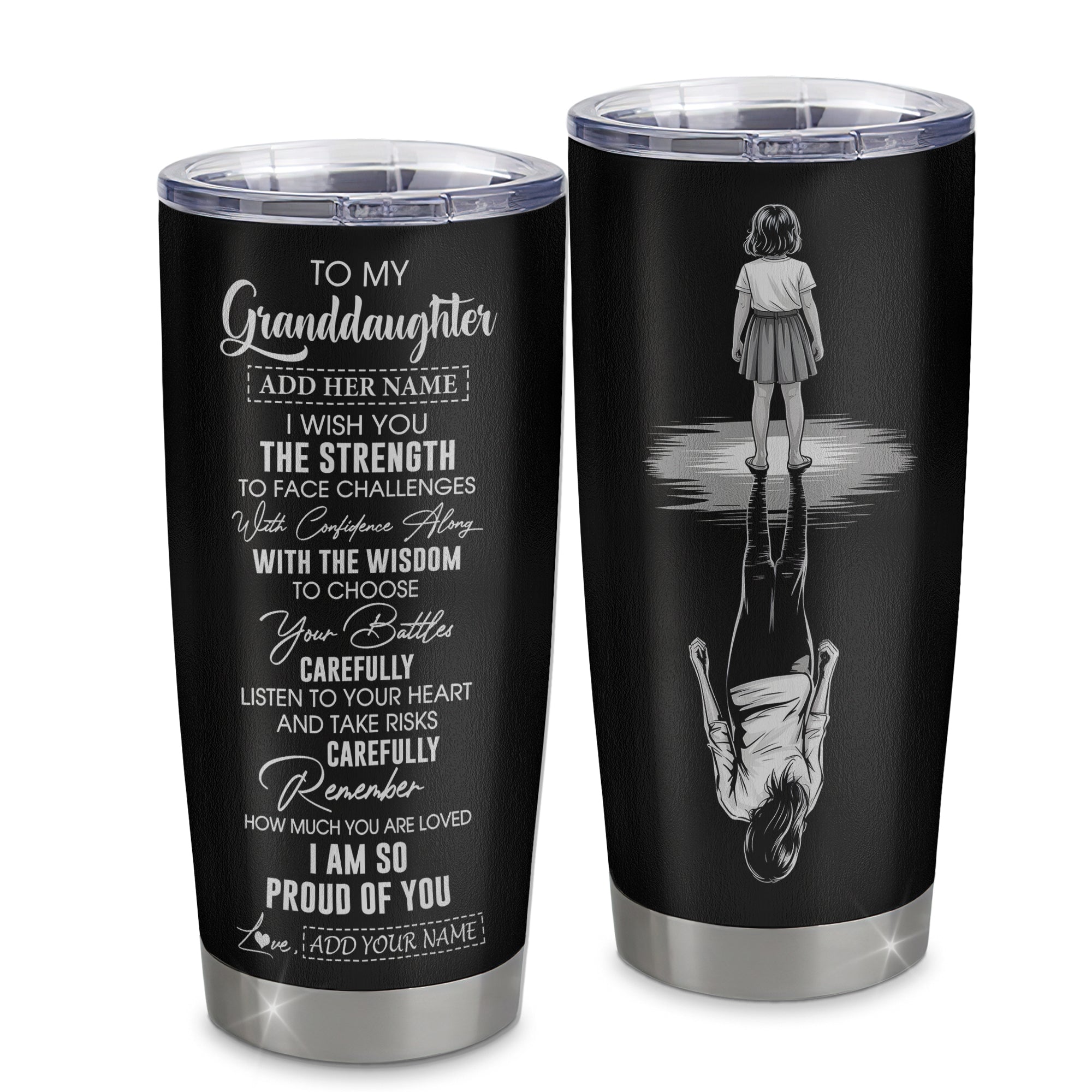 Personalized To My Granddaughter Gifts Tumbler From Grandma Grandpa I Wish You The Strength Granddaughter Birthday Gifts Christmas Graduation Custom Stainless Steel Mug | siriusteestore