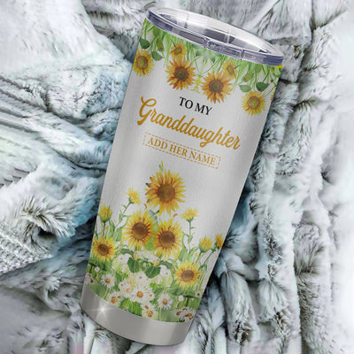 Personalized To My Granddaughter Gifts Tumbler From Grandma I Closed My Eyes Sunflower Best Granddaughter Birthday Gifts Christmas Custom Stainless Steel Cup Travel Mug | siriusteestore