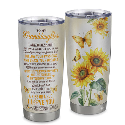 Personalized To My Granddaughter Gifts Tumbler From Grandma Sunflower My Only Wish For You Granddaughter Birthday Gifts Graduation Christmas Custom Stainless Steel Mug | siriusteestore