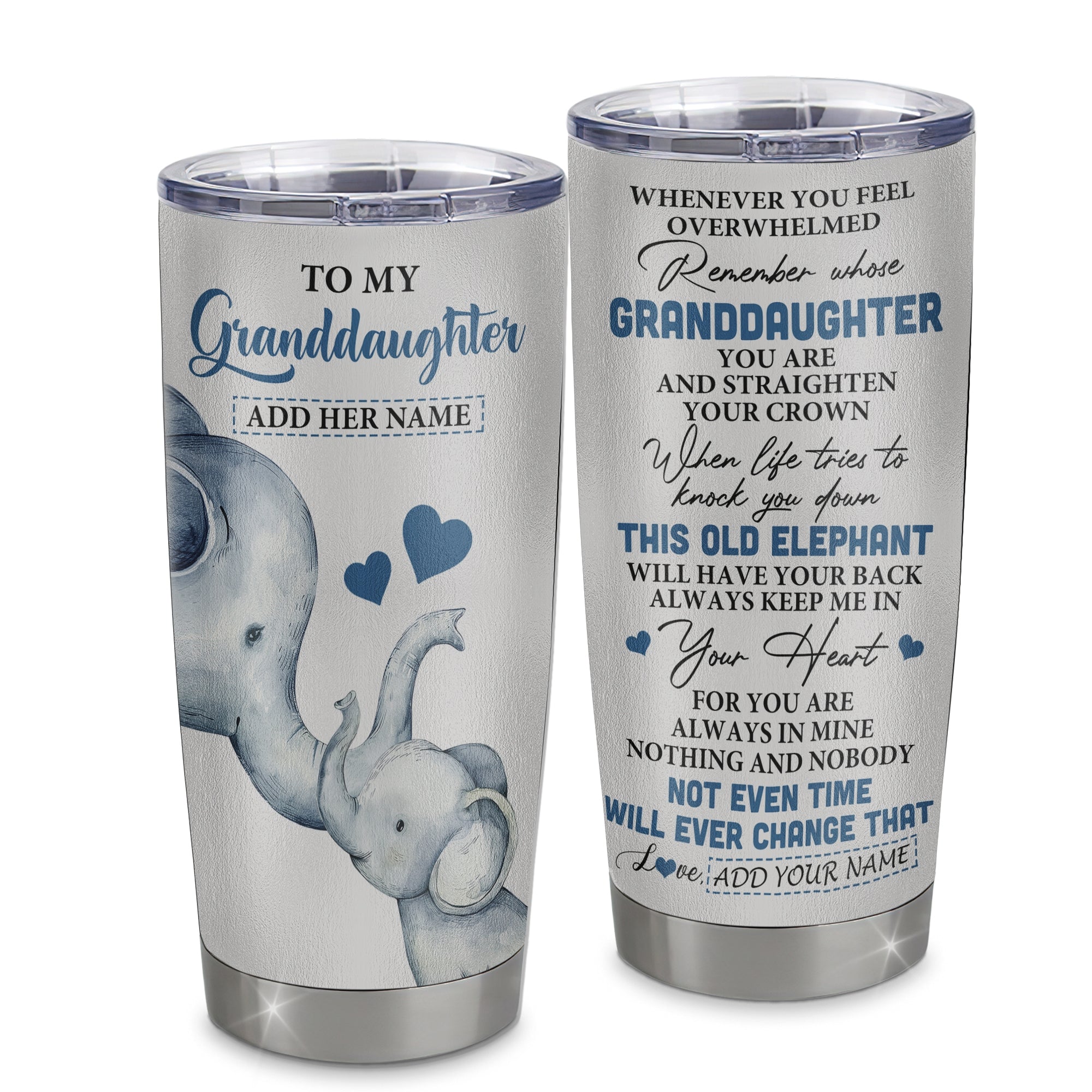 Personalized To My Granddaughter Gifts Tumbler From Grandma Whenever Elephant Unique Birthday Gifts For Granddaughter Graduation Christmas Custom Stainless Steel Mug | siriusteestore
