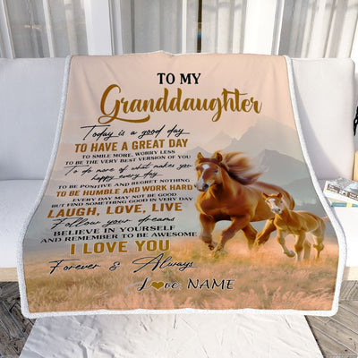 Personalized To My Granddaughter Horse Blanket From Grandma Grandpa Every Day Laugh Love Live Granddaughter Birthday Gifts Christmas Fleece Throw Blanket | siriusteestore