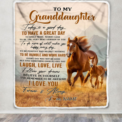 Personalized To My Granddaughter Horse Blanket From Grandma Grandpa Every Day Laugh Love Live Granddaughter Birthday Gifts Christmas Fleece Throw Blanket | siriusteestore