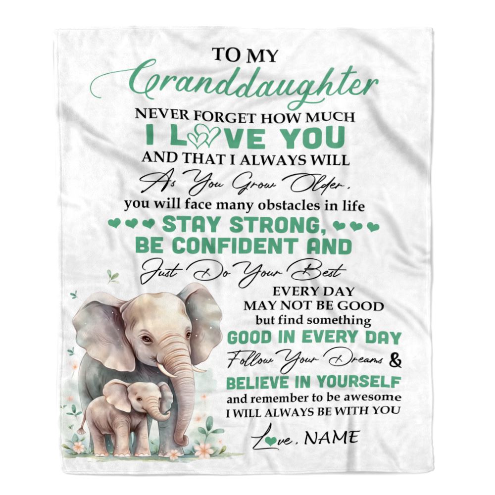 Personalized To My Granddaughter I Love You Forever Blanket From Grandma Grandpa Elephant Granddaughter Birthday Gifts Graduation Christmas Fleece Blanket | siriusteestore
