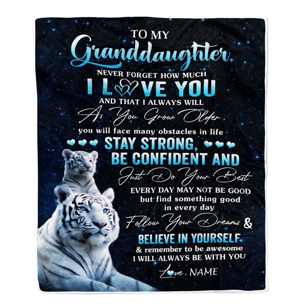 Personalized To My Granddaughter I Love You Forever Blanket From Grandma Nana White Tiger Granddaughter Birthday Gifts Graduation Christmas Fleece Blanket | siriusteestore